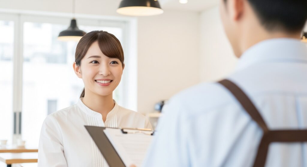 レストラン・カフェの面接を受ける女性